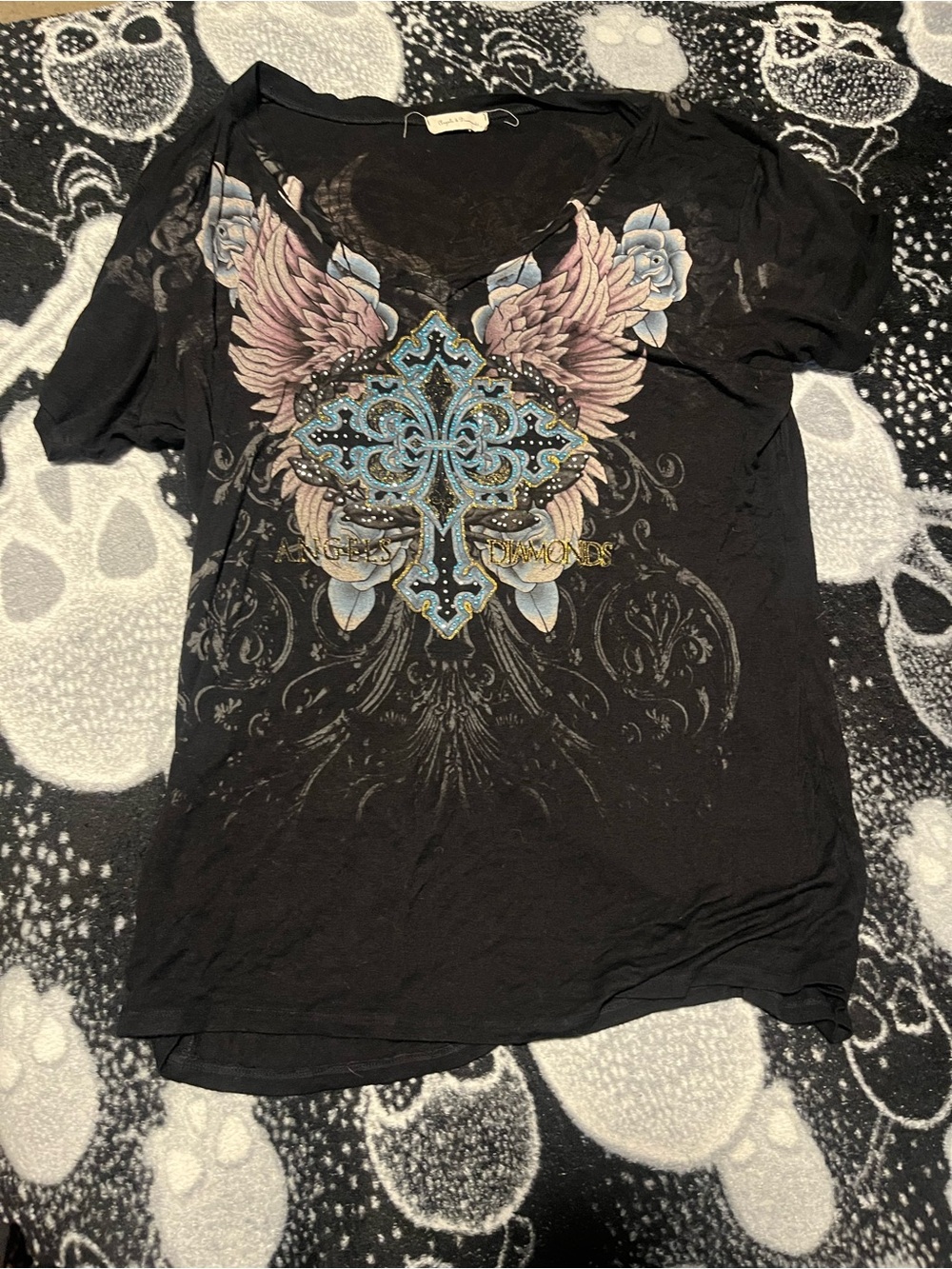 Y2K angels and diamonds bedazzled shirt